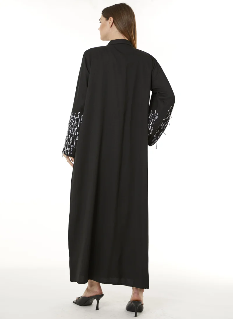 Moistreet MOiSTREET Black Indonesian Crepe Hand Embellished Abaya