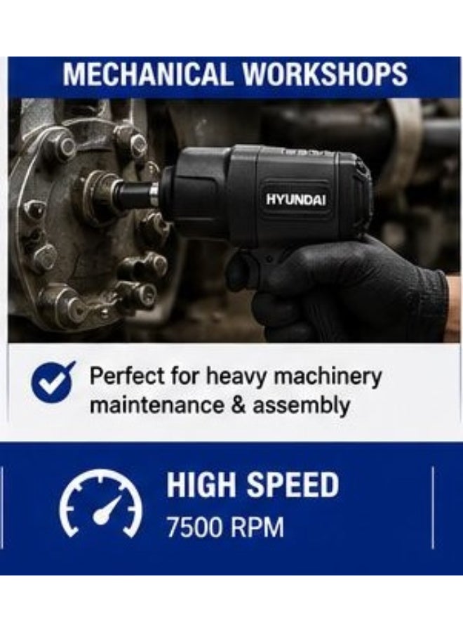 هيونداي مفتاح صدمة هوائي هيونداي HA-1290، 1/2 إنش، عزم دوران 1200 نيوتن متر، سرعة 7500 دورة بالدقيقة، أداة هوائية ثقيلة للسيارات والورش - Image 5
