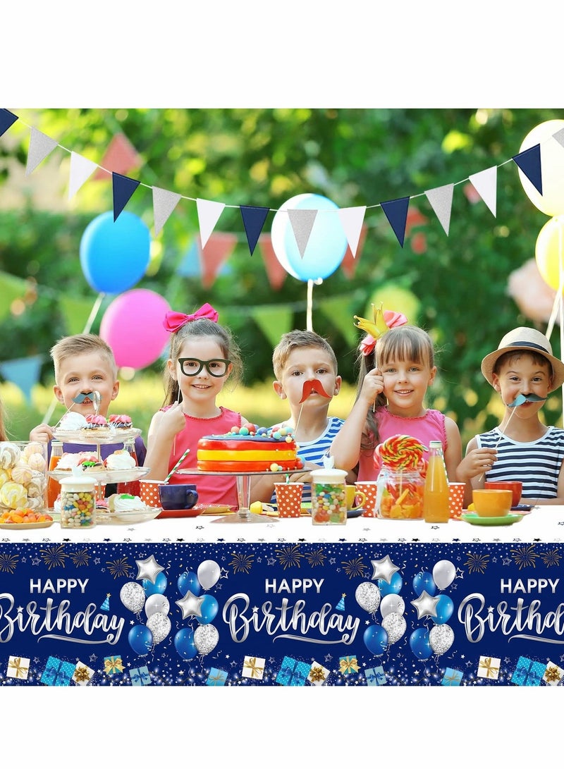 كابتن تيك Happy Birthday Decorations, 3 Pcs Navy Blue and Silver Birthday Tablecloth,54" x 108" Plastic Disposable Rectangle Table Cover for Birthday Party Supplies - Image 5