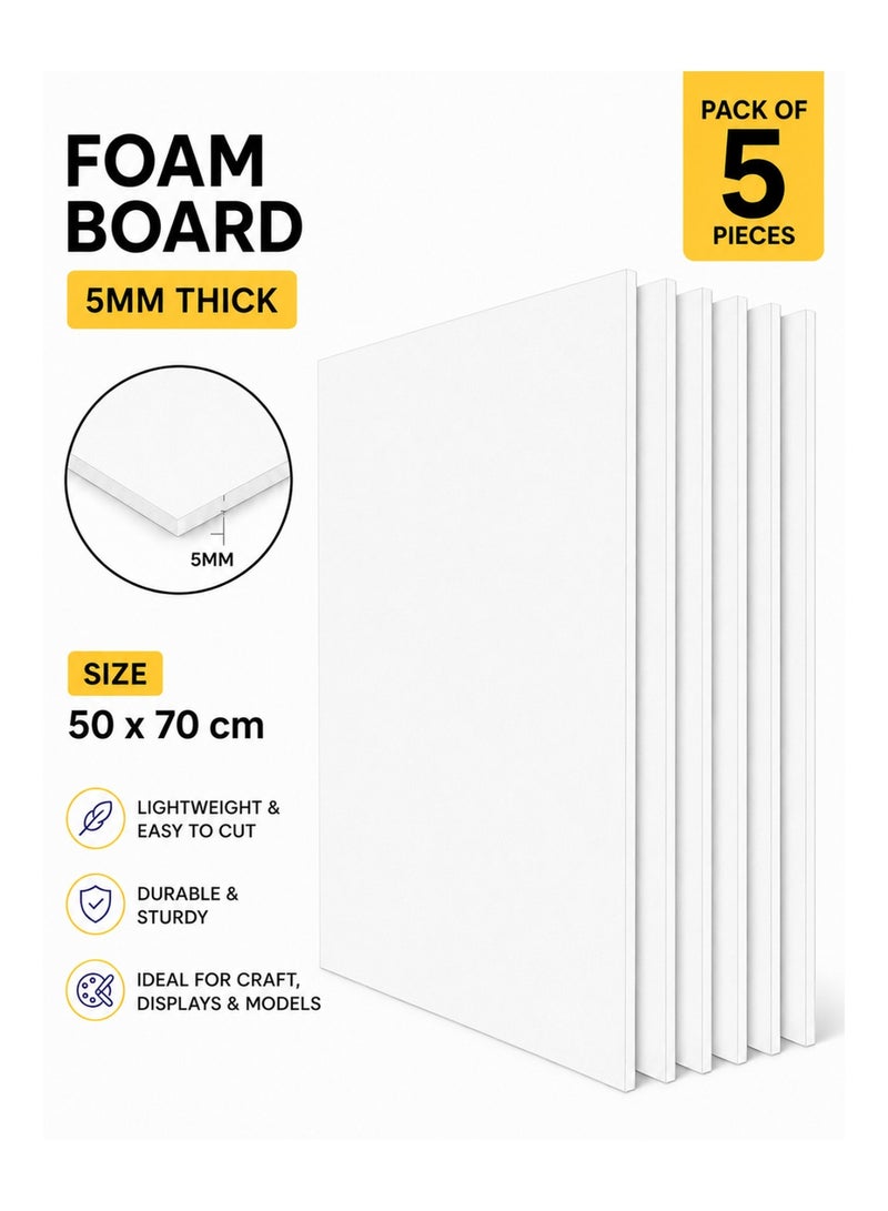 5-Piece 5mm Thick Foam Board For Craft And Illustration 50x70cm Size White - Image 1