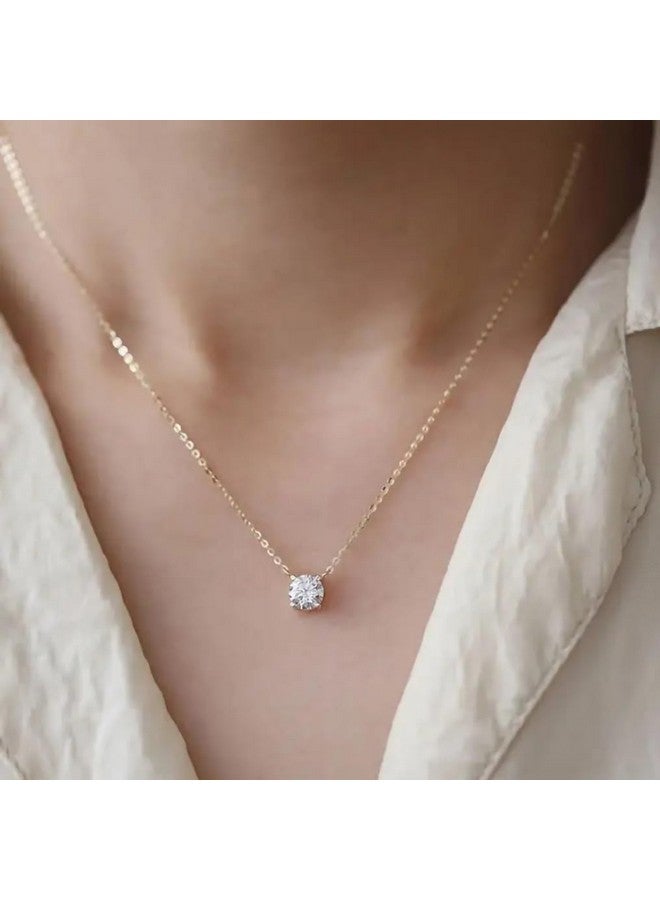 Bling Queen قلادة بليغ كوين النسائية من الفضة المطلية مع حجر الزركونيا، قلادة بحجر واحد، قلادة من الزركونيا المكعبة، قلادة سلسلة أنيقة، هدايا خاصة، قلادة O - Image 2
