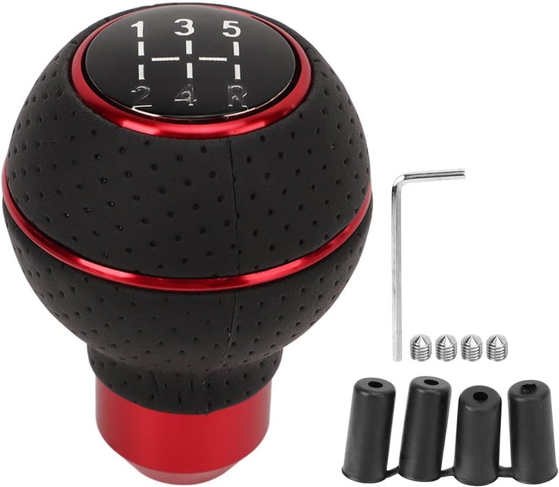 Shift Knob Universal Aluminum Manual Transmission Gear Knob with Leather, 5 Speed M8 M10 M11 M12 - Durable Design, Smooth Performance, Easy Installation for Most Vehicles (Red) - Image 1
