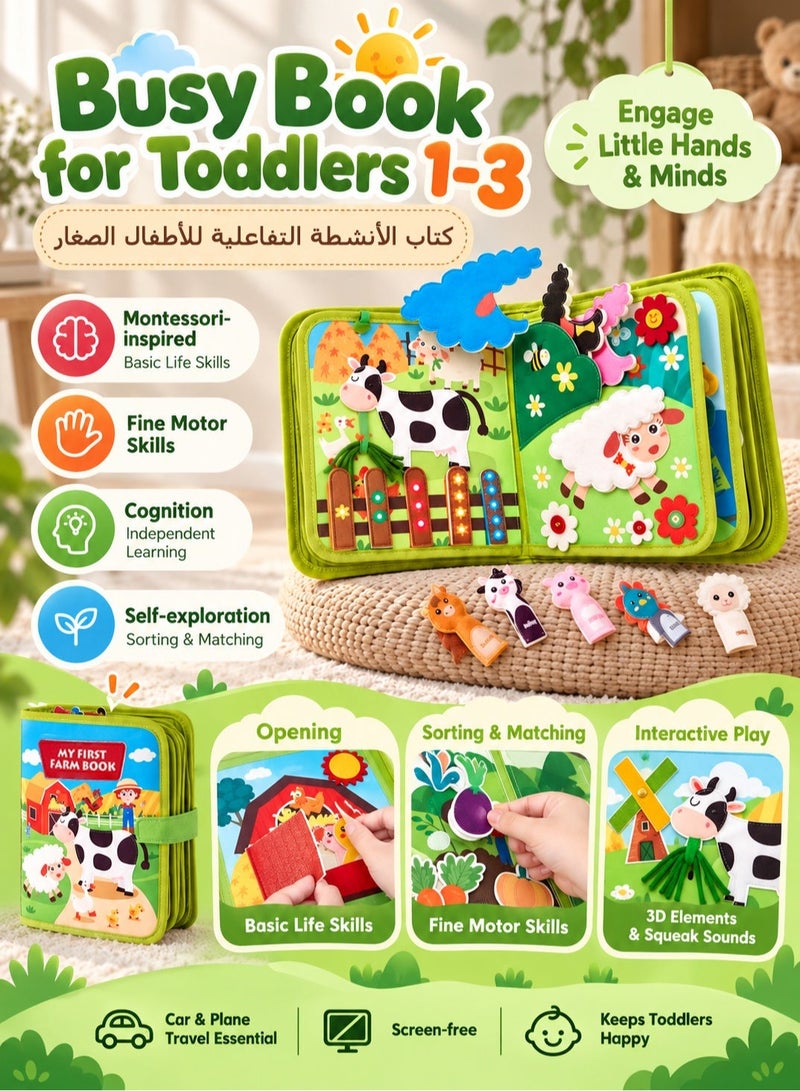 LENND Busy Book for Toddlers 1-3 - Montessori Toys Busy Board for 1 Year Old Boy Gifts Girl Toys Educational Learning Quiet Activity Books Toddler Airplane Travel Toy 1-2 One Year Old Birthday Gift - Image 1