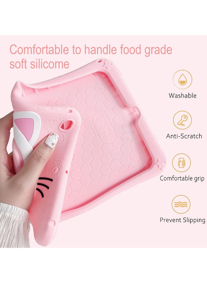 حافظة لهاتف Honor Pad 8 12 بوصة 2022، حافظة لطيفة على شكل قطة للأطفال مع مقبض دوار 360 درجة ومسند مقاوم للصدمات وشديد التحمل وغطاء تابلت مناسب للأطفال، وردي