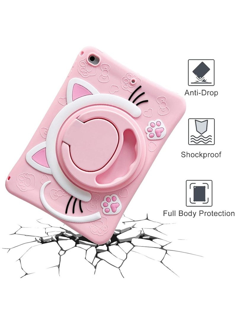 حافظة لهاتف Honor Pad 8 12 بوصة 2022، حافظة لطيفة على شكل قطة للأطفال مع مقبض دوار 360 درجة ومسند مقاوم للصدمات وشديد التحمل وغطاء تابلت مناسب للأطفال، وردي