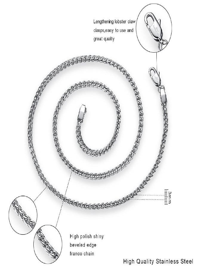 REVE Reve Jewelry 3mm Stainless Steel Franco Chain Necklace for Men and Women, 20-30 inches (22)  - Image 5