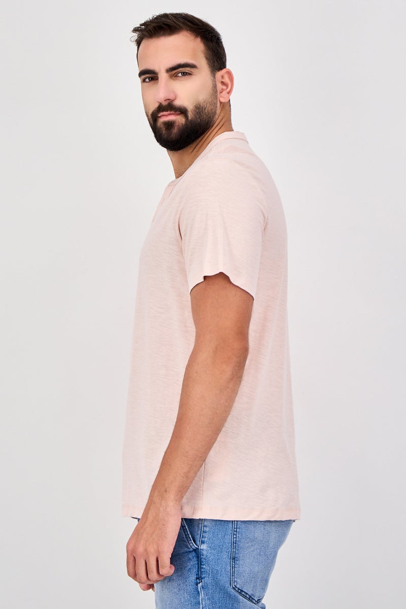 Celio Men Band Neck Short Sleeve Plain T-Shirt, Pink - Image 2