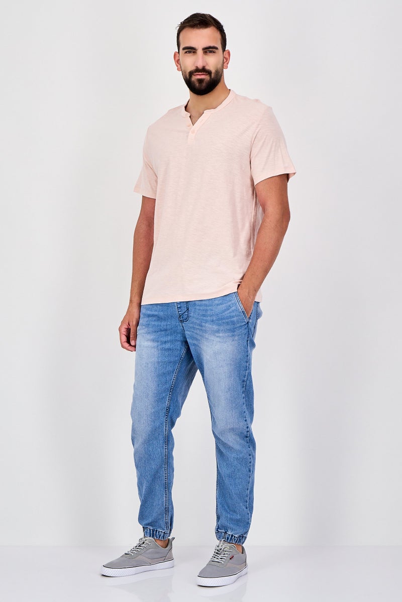 Celio Men Band Neck Short Sleeve Plain T-Shirt, Pink - Image 4