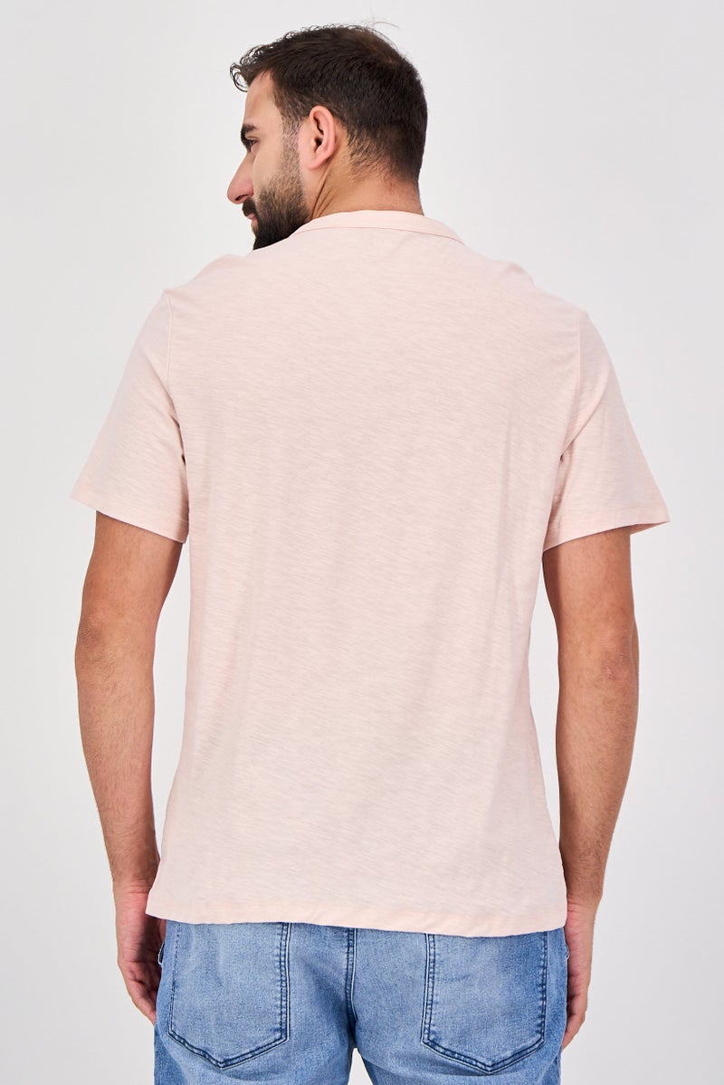 Celio Men Band Neck Short Sleeve Plain T-Shirt, Pink - Image 3