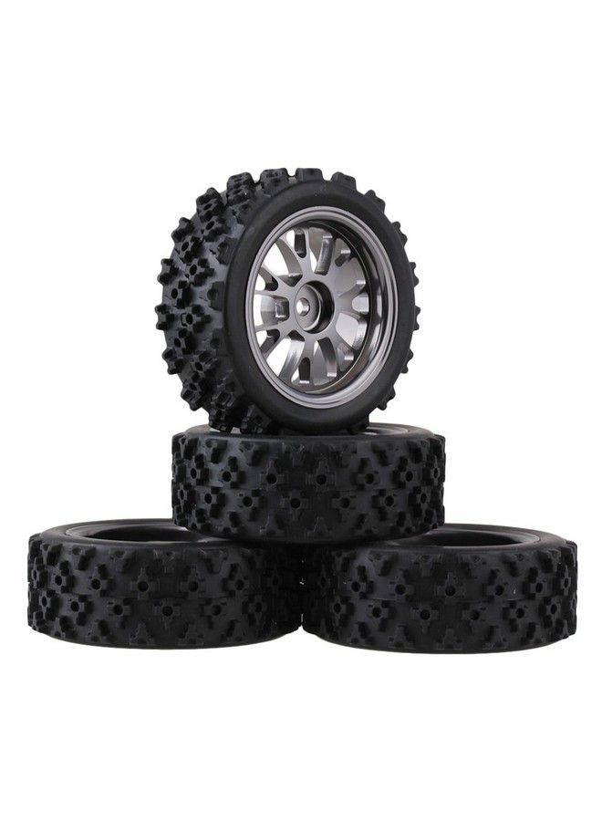 Mxfans Black Flower Pattern Rubber Tyres + Titanium Color Yshape Aluminum Alloy Wheel Rims For Rc 1:10 Onroad Racing Car Set Of 4 - Image 1