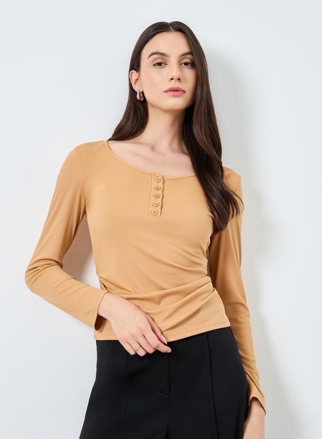 تايك تو بلوزة بياقة دائرية وتفاصيل أزرار - Image 1