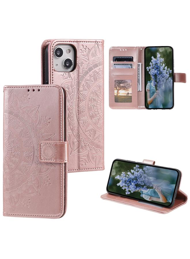 اس-توب جراب هاتف iPhone 15 من الجلد المنقوش بزهرة الطوطم - Image 1