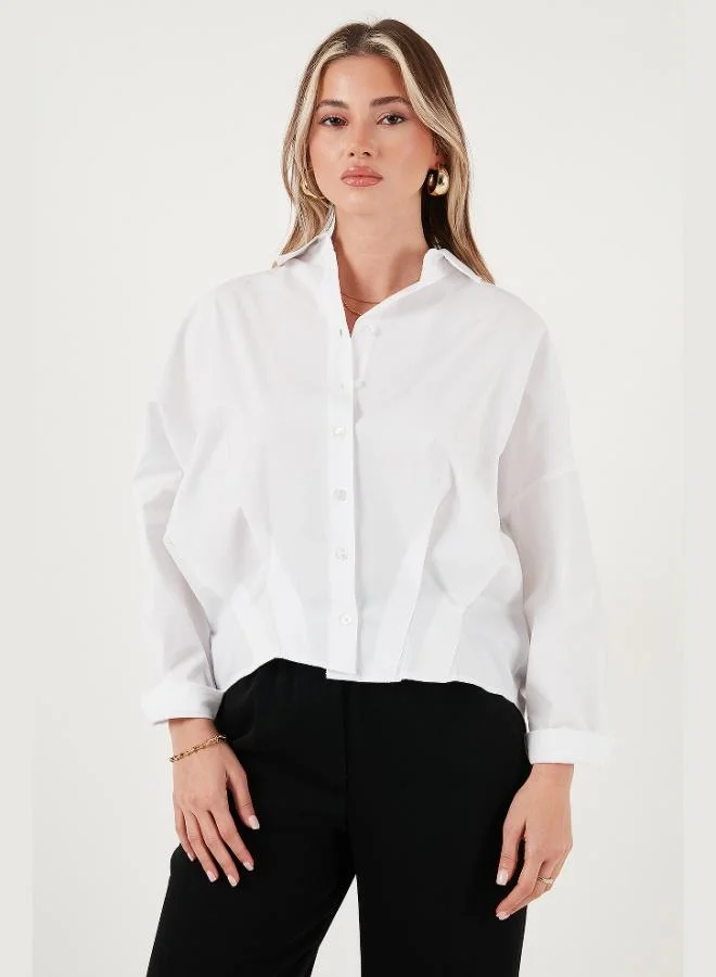 Lela Lela Cotton Oversize Short Front Long Back Classic Collar Shirt Women's SHIRT 6834985