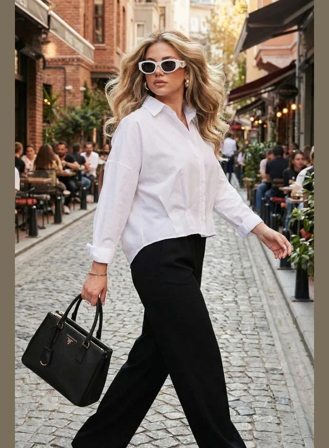 Lela Lela Cotton Oversize Short Front Long Back Classic Collar Shirt Women's SHIRT 6834985