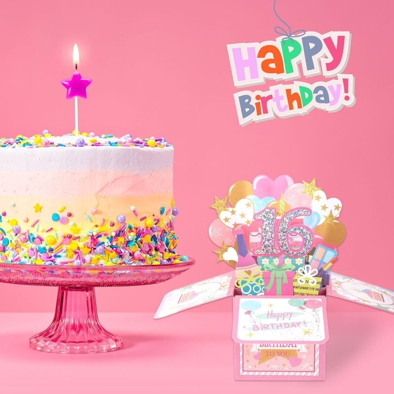 كاست ويف بطاقة عيد ميلاد سعيدة الـ16 – بطاقة تهنئة ثلاثية الأبعاد لامعة وجميلة مع مظروف | هدية فريدة لفتاة أو صبي أو ابنة أو ابنة أخت أو ابن أخ في سن الـ16 من الوالدين - Image 2