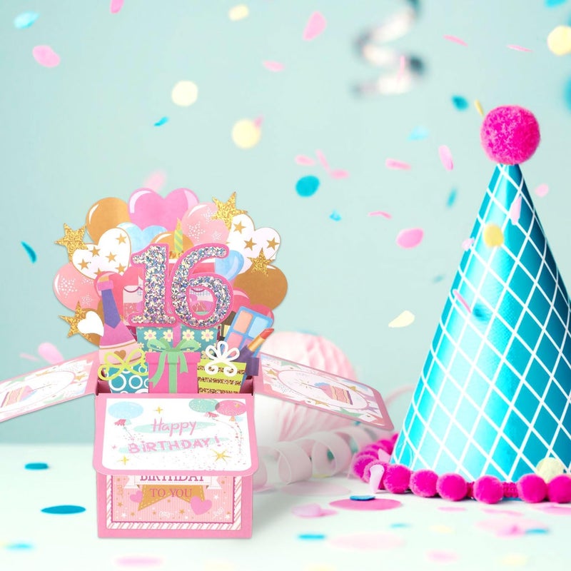 كاست ويف بطاقة عيد ميلاد سعيدة الـ16 – بطاقة تهنئة ثلاثية الأبعاد لامعة وجميلة مع مظروف | هدية فريدة لفتاة أو صبي أو ابنة أو ابنة أخت أو ابن أخ في سن الـ16 من الوالدين - Image 4