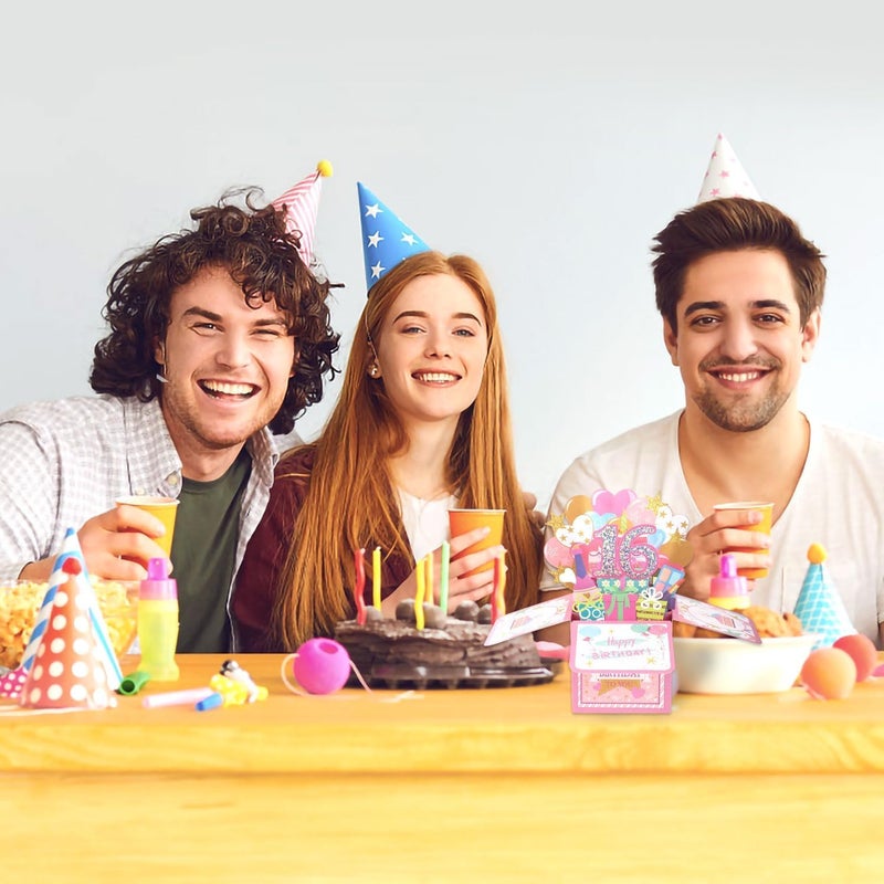 كاست ويف بطاقة عيد ميلاد سعيدة الـ16 – بطاقة تهنئة ثلاثية الأبعاد لامعة وجميلة مع مظروف | هدية فريدة لفتاة أو صبي أو ابنة أو ابنة أخت أو ابن أخ في سن الـ16 من الوالدين - Image 3