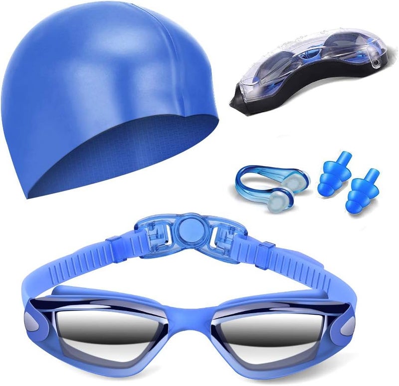 Hurdilen Swim Goggles Swimming Goggles No Leaking with Nose Clip, Earplugs, Swim Cap and Case for Men Women - Image 1