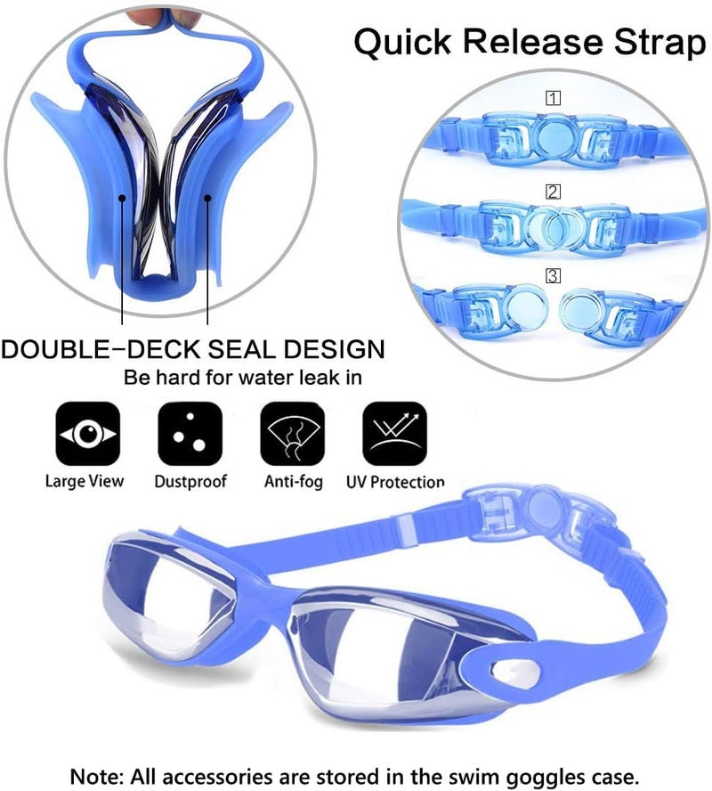 Hurdilen Swim Goggles Swimming Goggles No Leaking with Nose Clip, Earplugs, Swim Cap and Case for Men Women - Image 2