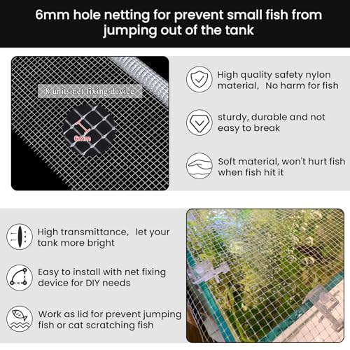 NestBasics DIY Aquarium Hood 8pcs Aquarium Fish Tank Hood Screen Cover net Clip Holder and 2.15 Feet X 1.73 Feet Aquarium lid top net Kits Suitable for Rimless and rimed Tank - Image 5