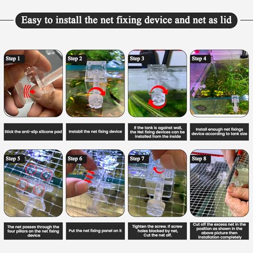 NestBasics DIY Aquarium Hood 8pcs Aquarium Fish Tank Hood Screen Cover net Clip Holder and 2.15 Feet X 1.73 Feet Aquarium lid top net Kits Suitable for Rimless and rimed Tank - Image 2