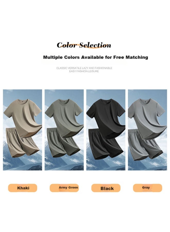 Eastern Camel Ice Silk Short Sleeve T-shirt Men Summer Thin Quick-dry Sports Two-piece Set Cooling Gray 3XL - Image 2