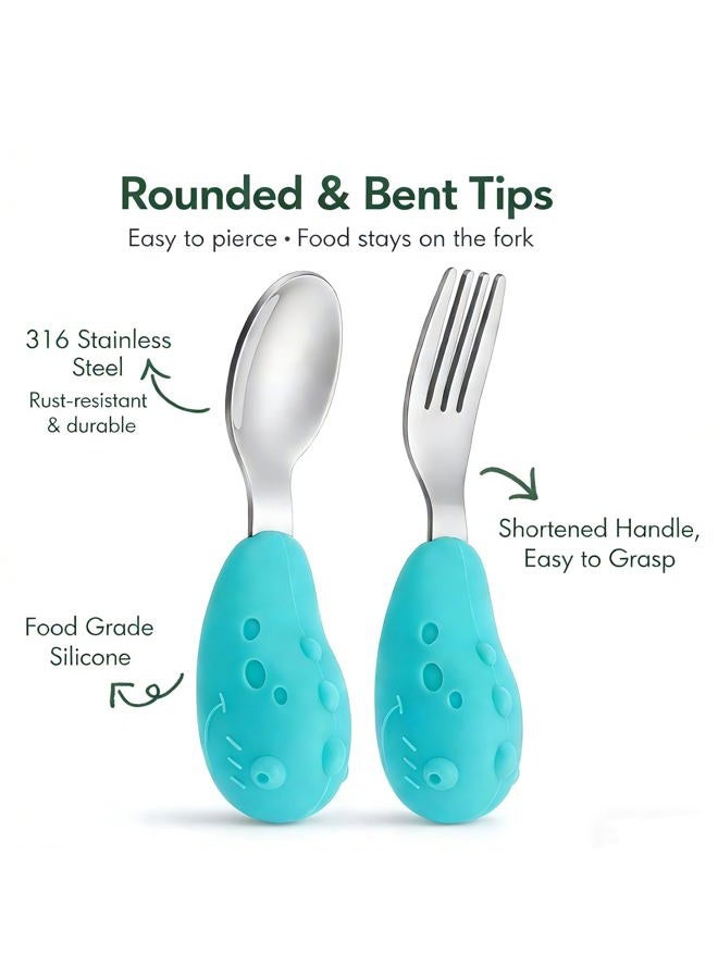 YIVEKO Baby Fork and Spoon Set with Carry Case Baby Training Utensils Self Feeding Toddler Silverware Silicone and Stainless Steel Kids and Toddler Utensil Set-Dinosaur - Image 3