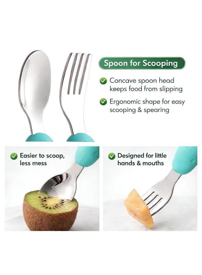 YIVEKO Baby Fork and Spoon Set with Carry Case Baby Training Utensils Self Feeding Toddler Silverware Silicone and Stainless Steel Kids and Toddler Utensil Set-Dinosaur - Image 4