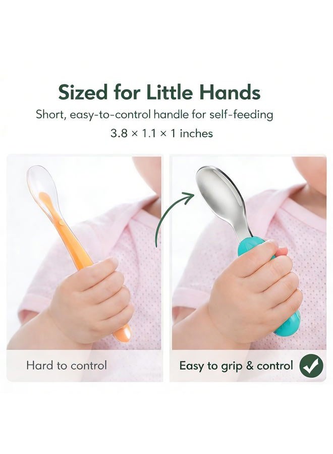 YIVEKO Baby Fork and Spoon Set with Carry Case Baby Training Utensils Self Feeding Toddler Silverware Silicone and Stainless Steel Kids and Toddler Utensil Set-Dinosaur - Image 2