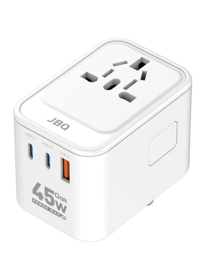 JBQ 45W GaN Universal Travel Charger – PD & QC3.0 Fast Charging Adapter with UK/US/EU/AU Plugs and Triple USB Ports - Image 4