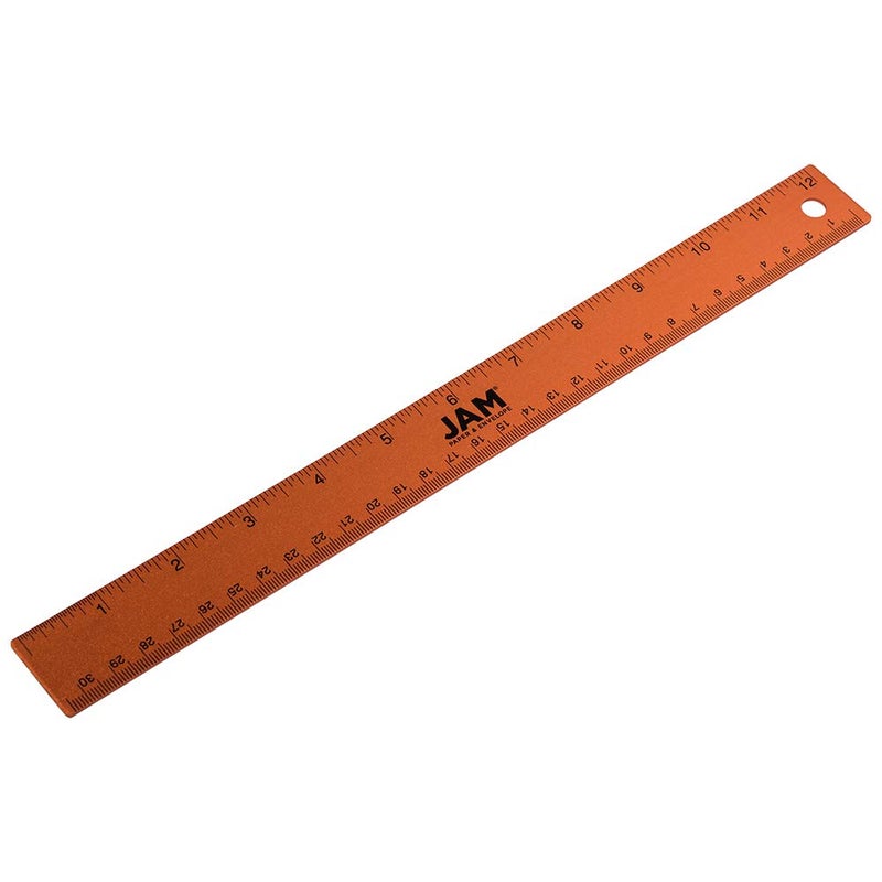 JAM PAPER Strong Aluminum Ruler 12 Inch Metal Ruler with NonSkid Cork Backing Orange Metallic Sold Individually