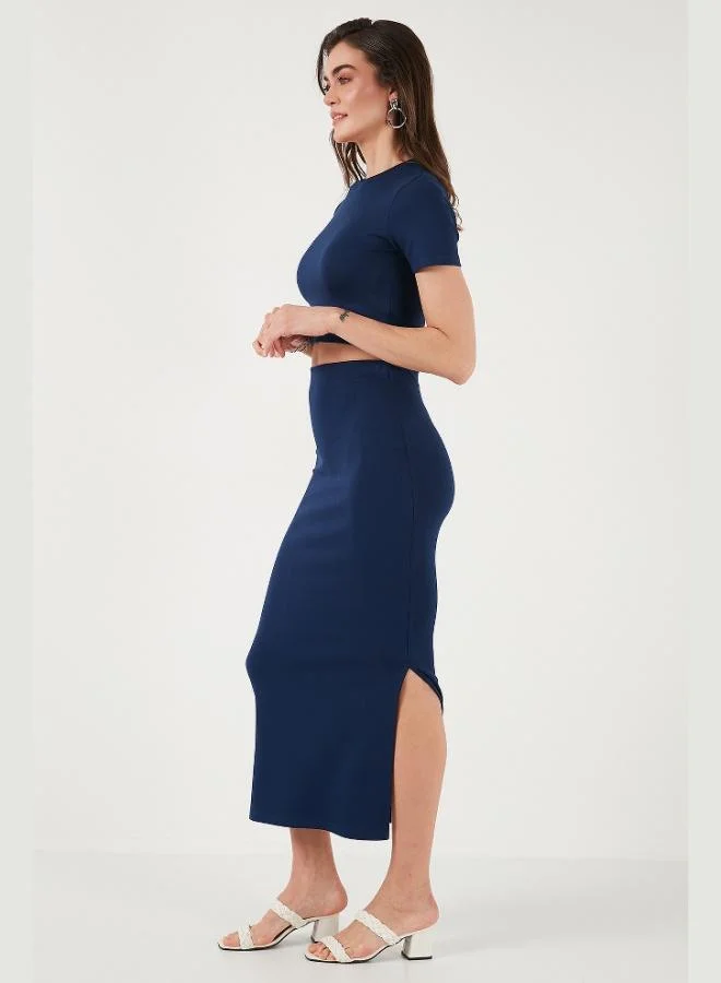 Lela Lela Slim Fit Slit Detailed Long Skirt Crop Suit Women's SET 5866148