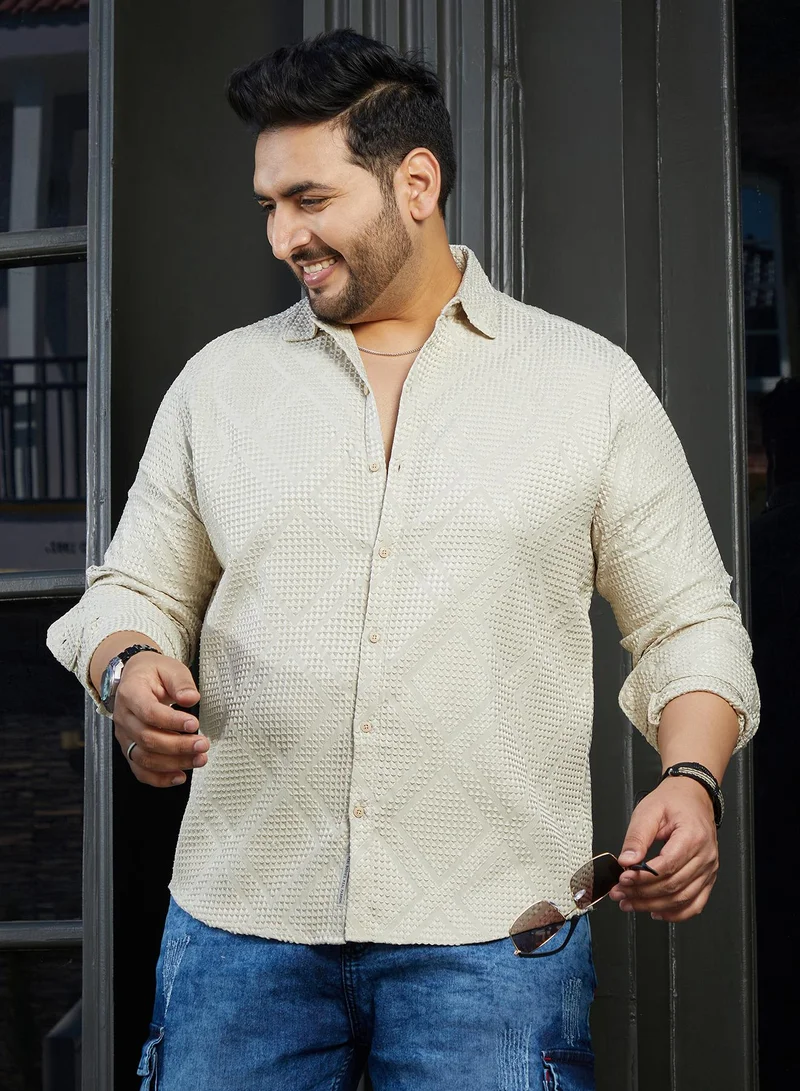 انستافاب بلس قميص رجالي رمادي ليموني بنسيج مميز للملابس الكاجوال بياقة عريضة وأكمام طويلة بأزرار مقاس كبير بتصميم مريح للاستخدام اليومي