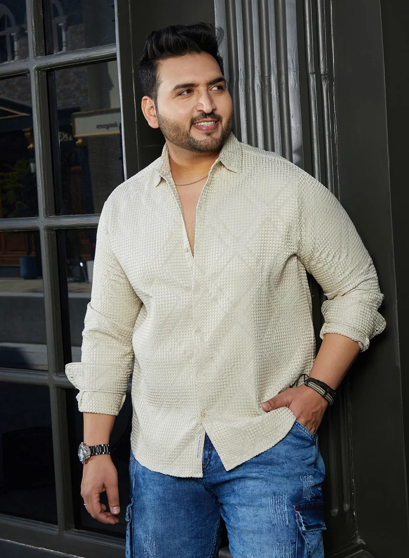 انستافاب بلس قميص رجالي رمادي ليموني بنسيج مميز للملابس الكاجوال بياقة عريضة وأكمام طويلة بأزرار مقاس كبير بتصميم مريح للاستخدام اليومي