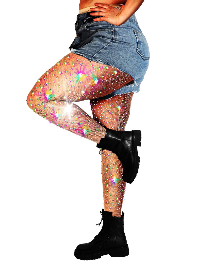 DancMolly 10X Strong Ultra Sparkly Rhinestone Fishnet Stockings, Plus Size Sparkle Fish Net Tights for Women, Sexy Party Concert Outfit, 1 pair Nude 2XL-4XL - Image 1