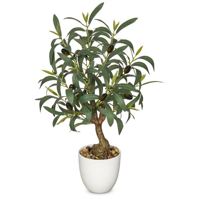 OLIVE TREES ARTIFICIAL INDOOR 18 INCH FAKE OLIVE TREE WHITE POT FAUX OLIVE GREENERY FOR HOME OFFICE ROOM TABLE MODERN DECOR