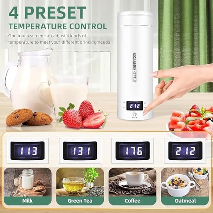 FDTY غلاية كهربائية للسفر 500 مل، غلاية شاي وقهوة صغيرة محمولة، غلاية مياه محمولة مع 4 عناصر تحكم في درجة الحرارة، مصنوعة من الفولاذ المقاوم للصدأ 304 مع إيقاف تشغيل تلقائي وحماية من الغليان الجاف - Image 5