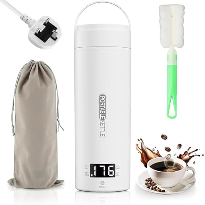 FDTY غلاية كهربائية للسفر 500 مل، غلاية شاي وقهوة صغيرة محمولة، غلاية مياه محمولة مع 4 عناصر تحكم في درجة الحرارة، مصنوعة من الفولاذ المقاوم للصدأ 304 مع إيقاف تشغيل تلقائي وحماية من الغليان الجاف - Image 1