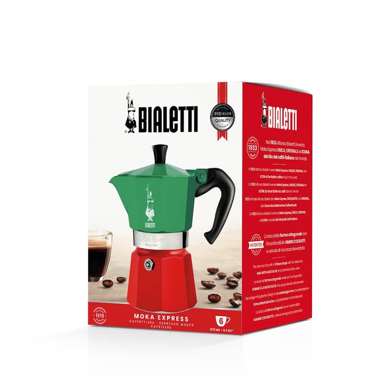 Bialetti - Moka Express Italia Collection: Iconic Stovetop Espresso Maker, Makes Real Italian Coffee, Moka Pot 6 Cups (9 Oz - 270 Ml), Aluminium, Colored in Red Green Silver - Image 5