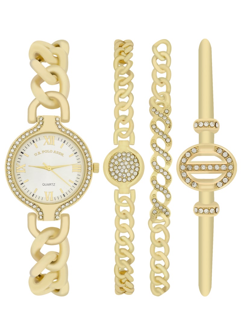U.S. Polo Assn. Women's Quartz Analog gold tone plated watch and bracelet set - Image 1