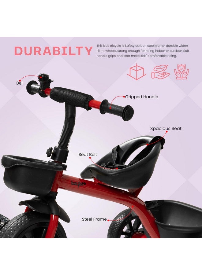 BAYBEE Baybee Baby Tricycle for Kids, Smart Plug & Play Kids Cycle with Eva Wheels, Bell, Storage Baskets & High Backrest | Kids Tricycle Trike | Baby Cycle for Kids 2 to 5 Years Boy Girl (Red)  - Image 3