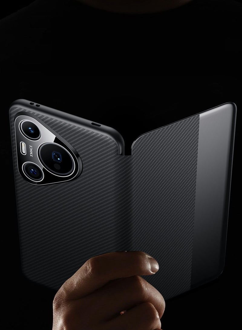 general Leather case for Huawei Pura 80 Ultra, transparent viewing window, magnetic protective cover with flip for business, carbon fiber texture - Image 4