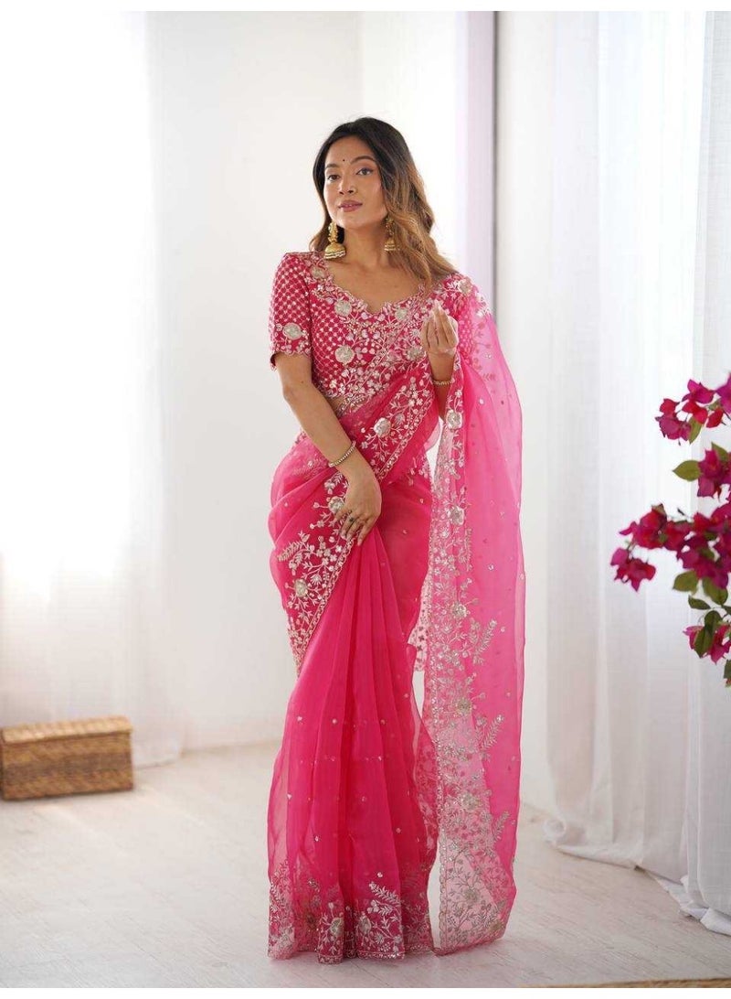 Organza saree Indian saree with thread works | Organza saree | Indian saree with works | Running blouse available