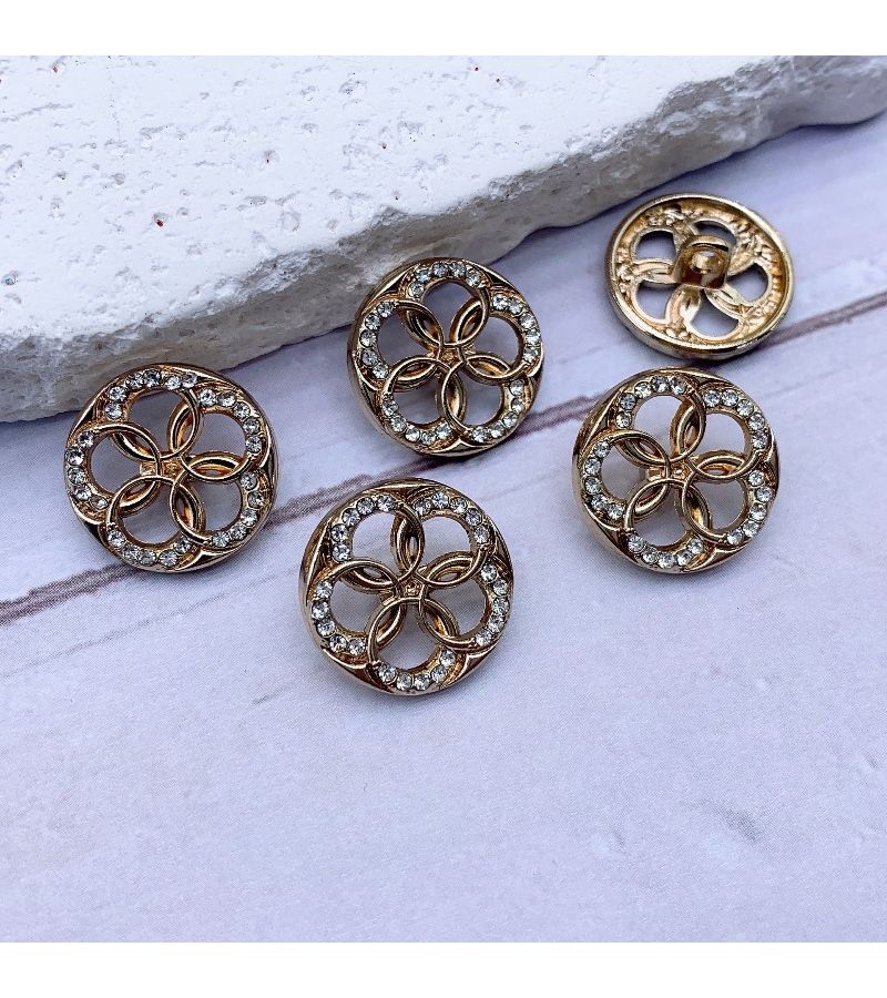 5Pcs Gold Rhinestone Hollow Flower Buttons For Formal Attire - Image 3