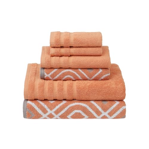 Modern Threads Oxford 6-Piece 100% Cotton Towel Set – Yarn Dyed Jacquard & Solid – Includes 2 Bath Towels, 2 Hand Towels, 2 Washcloths – Absorbent, Quick Dry, Soft & Durable – Orange - Image 1