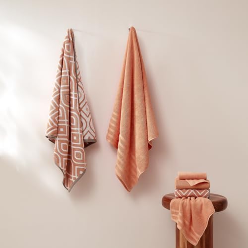 Modern Threads Oxford 6-Piece 100% Cotton Towel Set – Yarn Dyed Jacquard & Solid – Includes 2 Bath Towels, 2 Hand Towels, 2 Washcloths – Absorbent, Quick Dry, Soft & Durable – Orange - Image 4