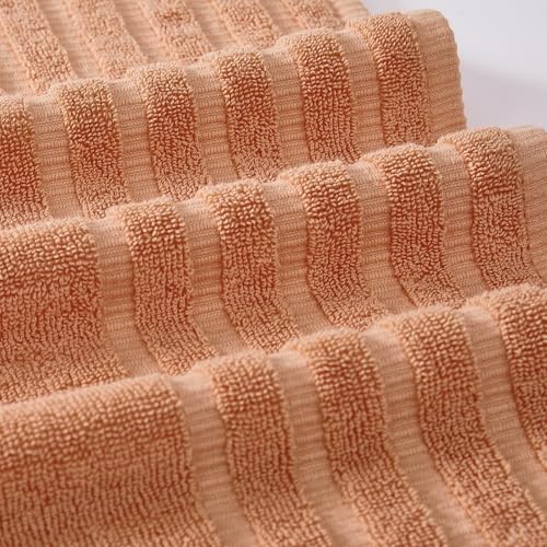 Modern Threads Oxford 6-Piece 100% Cotton Towel Set – Yarn Dyed Jacquard & Solid – Includes 2 Bath Towels, 2 Hand Towels, 2 Washcloths – Absorbent, Quick Dry, Soft & Durable – Orange - Image 3