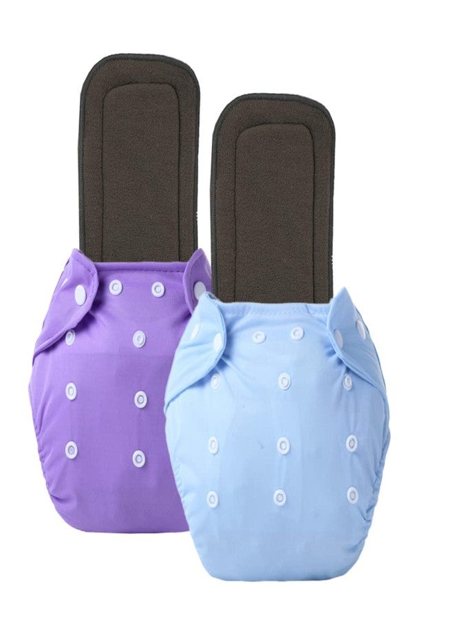 Tinkle Bunny-Soft Baby Cloth Diapers, Reusable Diaper for 1-2 Year Baby Girls and Boys, Adjustable Snap Button Diaper Pant - 2 Diaper with 2 Black Insert (Bunny Plain Blue & Purple 2 Counts Pack of 1) - Image 2