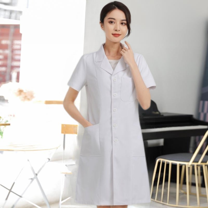 White Coat Female Long-Sleeved Doctor Laboratory Chemistry Summer Short-Sleeved Thin Coat Beauty Salon Teacher Nurse Work Clothes - Image 1
