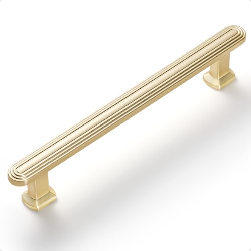 SORWDUERM SORWDUREM 5 Pack 5 Inch128mm Brushed Gold Cabinet Pulls Drawer Pulls Kitchen Hardware Cupboard Kitchen Hardware Cabinet Handles - Image 1
